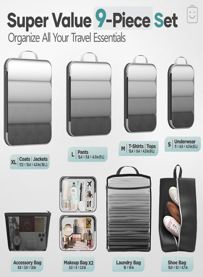 Veken 9/11 Set Compression Packing Cubes for Travel Essentials,Compressible Expandable Large Luggage Suitcase Organizer Bags for Clothing,Durable Space Saver Storage Bags with Toiletry Bags(Black) - Image 2