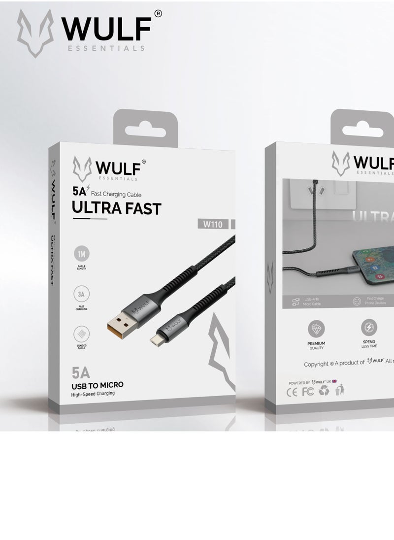 Wulf Essentials WULF Essentials W110 USB to Micro Cable – 5A Ultra Fast High-Speed Charging 