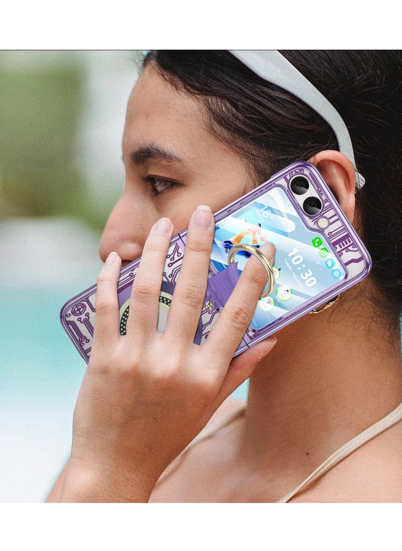 Excefore - Anti-Fall Shockproof Protective Phone Cover Case, Designed for Samsung Galaxy Z Flip 5 Case Clear with Ring, Compatible with Galaxy Z Flip 5 Case 5 G 2023 (Purple) - Image 1
