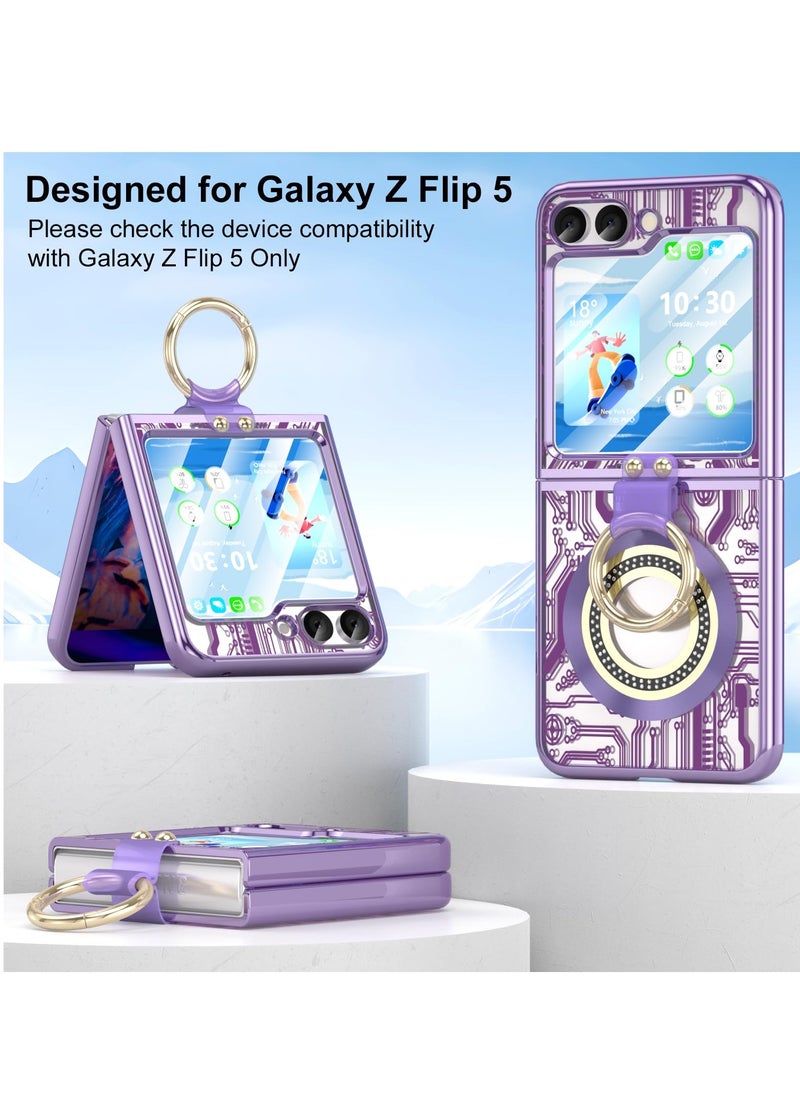 Excefore - Anti-Fall Shockproof Protective Phone Cover Case, Designed for Samsung Galaxy Z Flip 5 Case Clear with Ring, Compatible with Galaxy Z Flip 5 Case 5 G 2023 (Purple) - Image 1