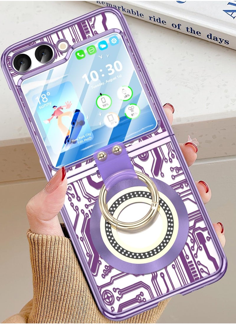Excefore - Anti-Fall Shockproof Protective Phone Cover Case, Designed for Samsung Galaxy Z Flip 5 Case Clear with Ring, Compatible with Galaxy Z Flip 5 Case 5 G 2023 (Purple) - Image 1