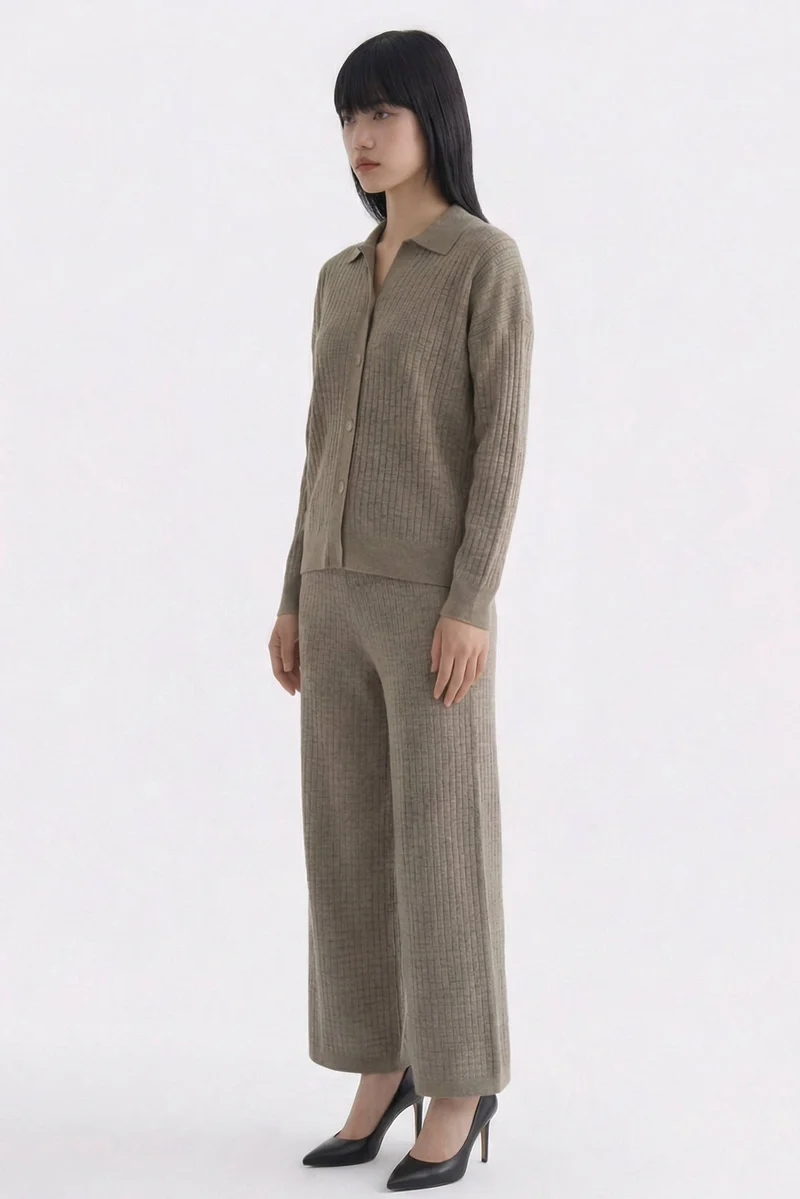 The Editor's Market Huera High-Rise Waffle-Knit Pants