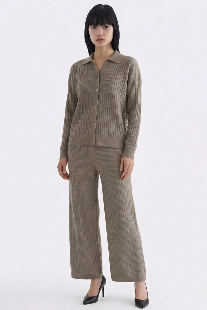 The Editor's Market Huera High-Rise Waffle-Knit Pants