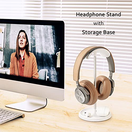 QinCoon Headphone Stand Curved Headset Stand with Storage Tray Heavy Base Gaming Headset Holder for AirPods Max AirPods AirPods Pro Beats Bose Sennheiser Sony and More White - Image 3