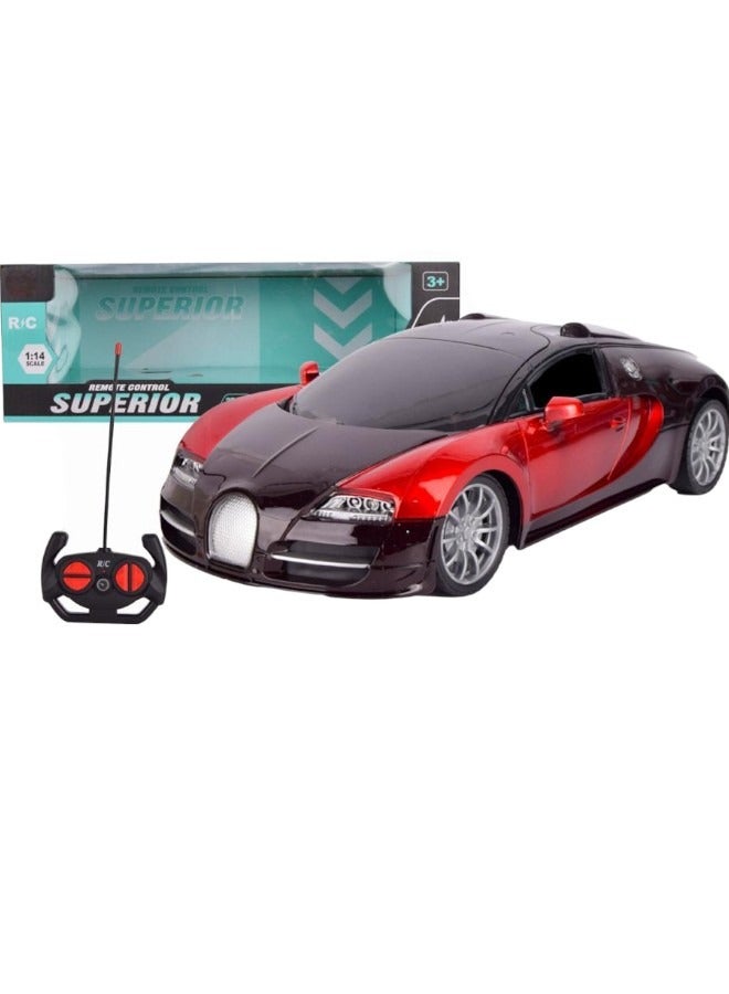 RC Sport Racing Toy Car Bugatti Veyron Model with Light for Kids Remote Control Car - 1:14 Scale Red/Black
