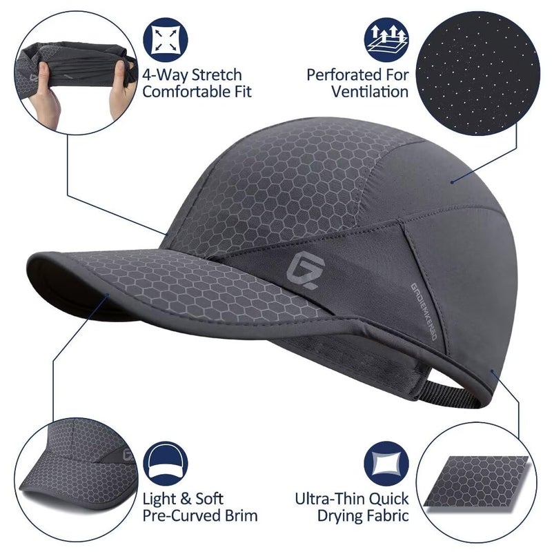 GADIEMKENSD Sport Cap,Soft Brim Lightweight Running Hat Breathable Baseball Cap Quick Dry Sport Caps Cooling Portable Sun Hats for Men and Woman Performance Workouts and Outdoor Activities Dark Grey  - Image 2