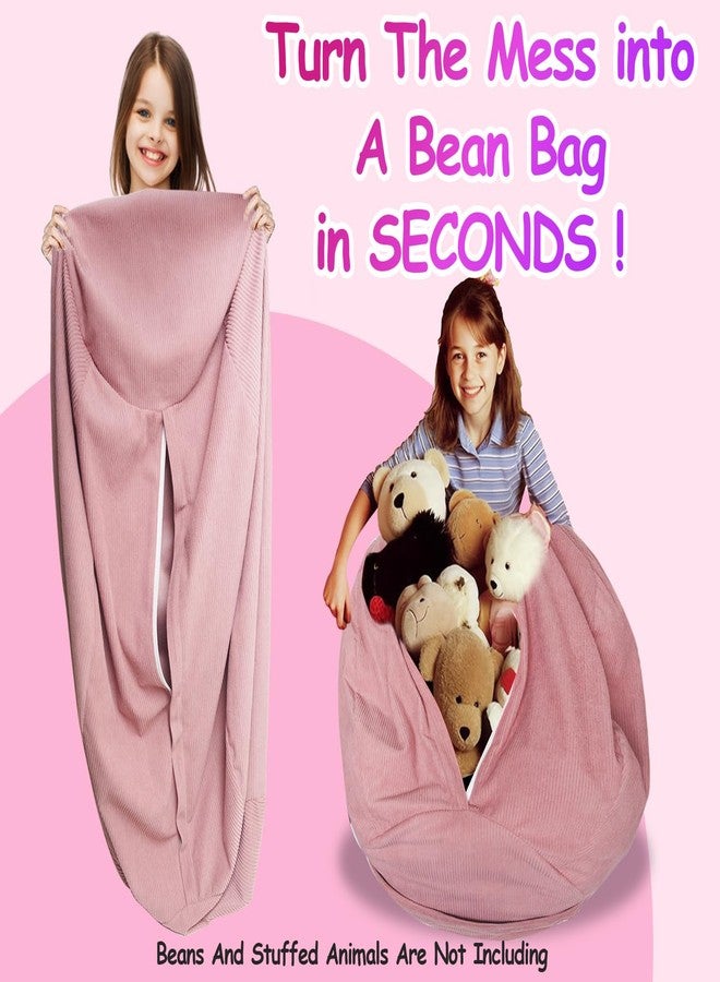 Dafftos Stuffed Animal Bean Bag Storage Chair Cover for Kids Teens Adults (No Filler) Soft Washable Premium Corduroy Organizing Plush Toys Comfortable Organizer Keep Clutter with Premium Zipper Medium - Image 2