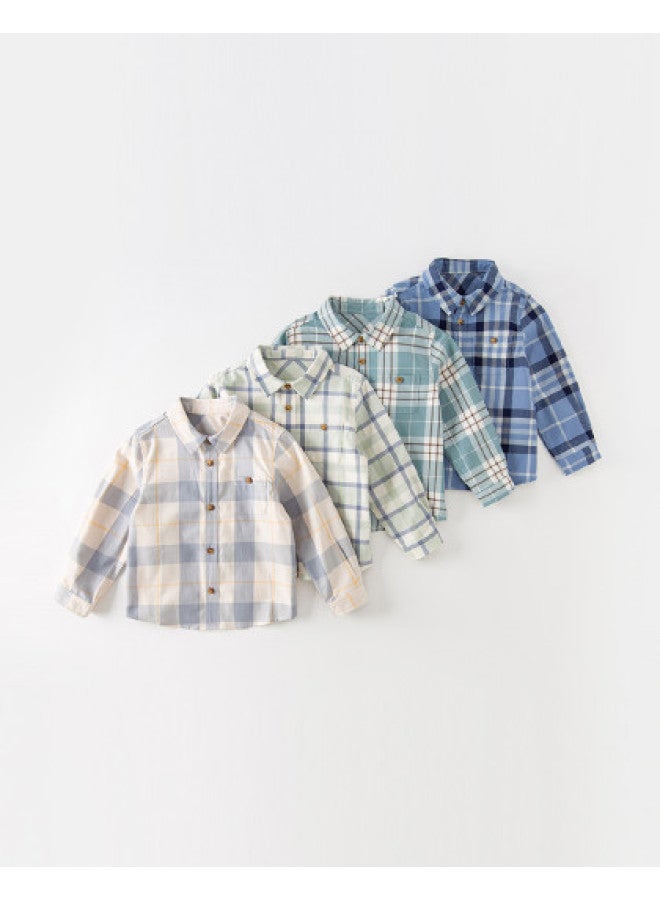 Mall Same Style】kids' Shirt | Boys' Spring/autumn Top | Big Kids Plaid Long Sleeve Casual Shirt - Image 1