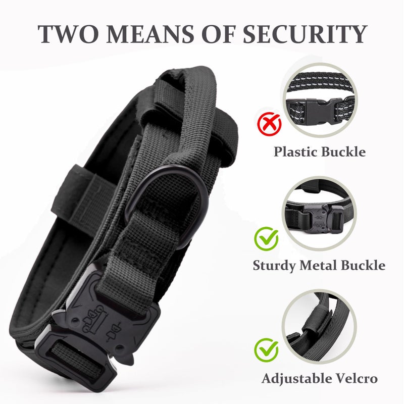 CADONO Tactical Dog Collar, Adjustable Military Training Nylon Dog Collar with Control Handle and Heavy Quick-Release Metal Buckle for Small Medium Large Dogs, Black M - Image 4