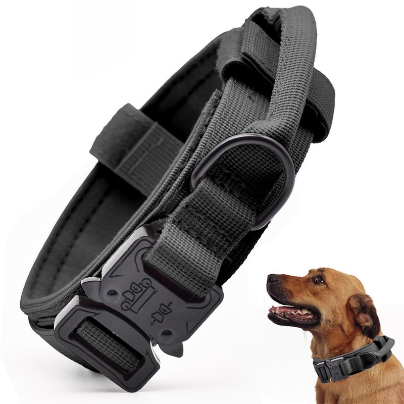 CADONO Tactical Dog Collar, Adjustable Military Training Nylon Dog Collar with Control Handle and Heavy Quick-Release Metal Buckle for Small Medium Large Dogs, Black M - Image 1
