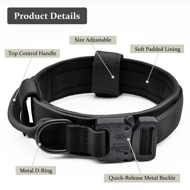 CADONO Tactical Dog Collar, Adjustable Military Training Nylon Dog Collar with Control Handle and Heavy Quick-Release Metal Buckle for Small Medium Large Dogs, Black M - Image 2