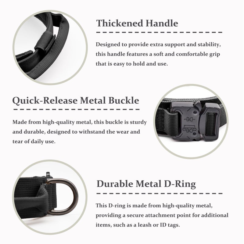 CADONO Tactical Dog Collar, Adjustable Military Training Nylon Dog Collar with Control Handle and Heavy Quick-Release Metal Buckle for Small Medium Large Dogs, Black M - Image 3