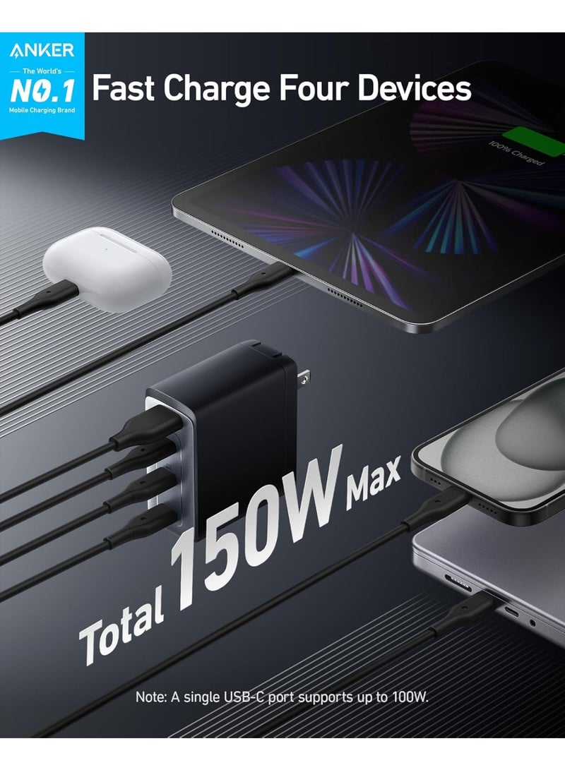 أنكر 150W ماكس شاحن USB C بلوك، شاحن GaN قابل للطي مدمج بأربع منافذ لماك بوك، آيفون 17/16 - Image 2
