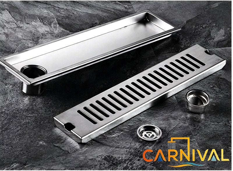 CARNIVAL Linear/Vertical 24" x 4" Shower Water Drain Channel Floor Drainer for Bathroom | Bathroom Drainage Jali | 304 Stainless Steel | Brushed Matte Finish | Side Hole - Image 3