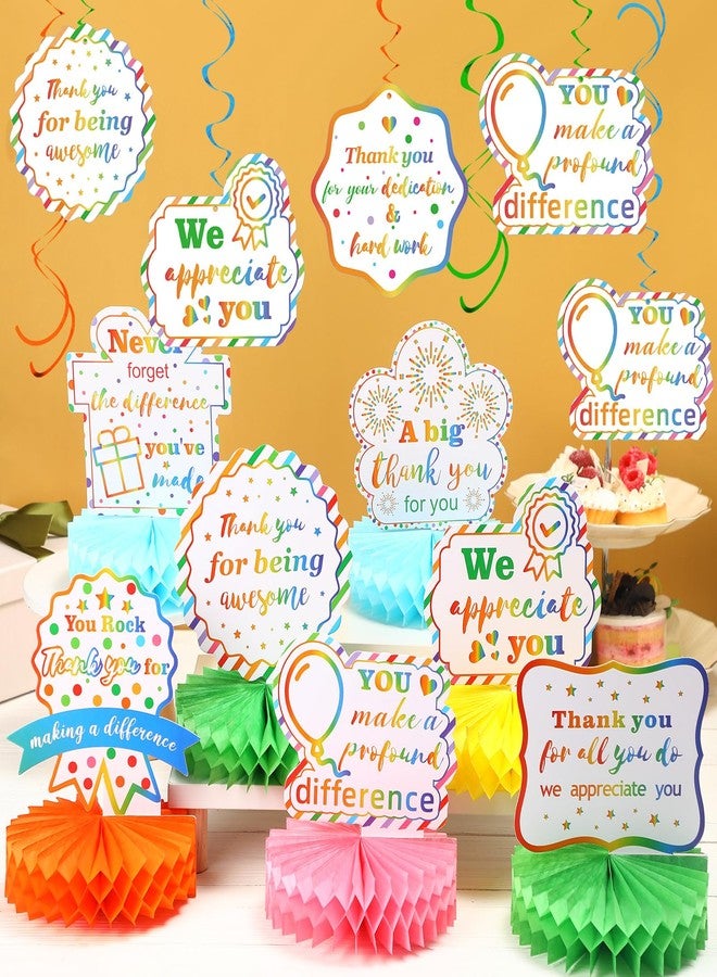 Weekgrat 36 Pcs Volunteer Appreciation Party Decoration We Appreciate You Decor Thank You Table Honeycomb Centerpieces Hanging Swirl Banner for Doctor Nurse CNA Teacher Admin Employee Gift(Colorful,Classic) - Image 5