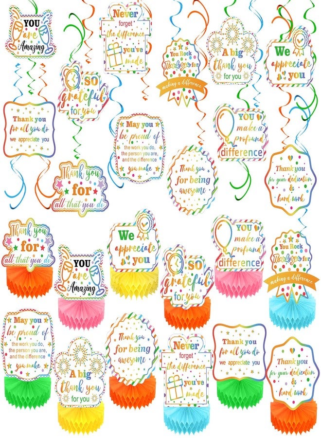 Weekgrat 36 Pcs Volunteer Appreciation Party Decoration We Appreciate You Decor Thank You Table Honeycomb Centerpieces Hanging Swirl Banner for Doctor Nurse CNA Teacher Admin Employee Gift(Colorful,Classic) - Image 1