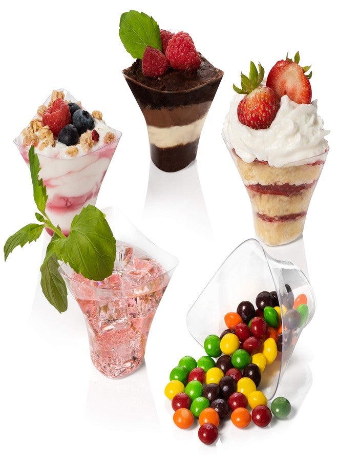 LSR LORESO 96 Pack Mini Triangle Plastic Dessert Cups, 3.5 oz - Clear Plastic Cups For Dessert & Appetizer, Fruit Dessert For Party - Reusable 96CT - Image 3