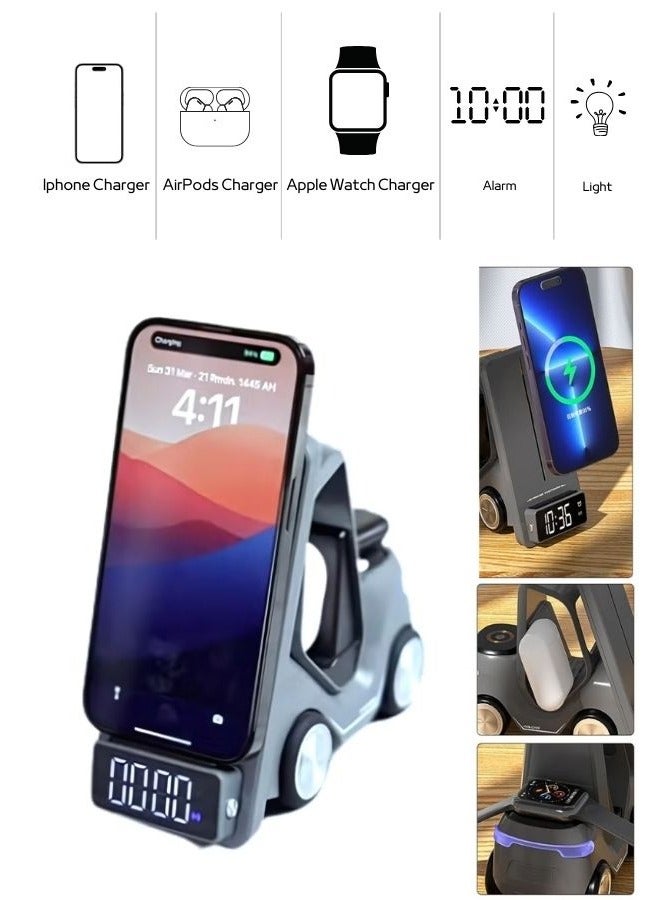 gvc pro 5 in 1 Car-Shaped Table Top Wireless Charger - Gray - T20  - Image 1