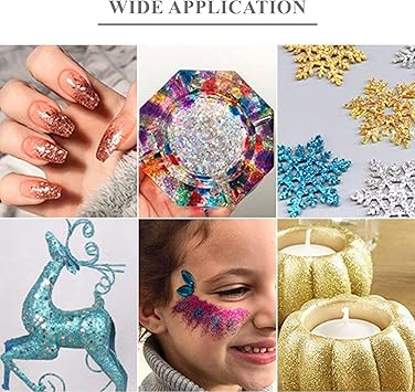 VEGCOO 36 Pots Nail Art Glitter Sequins Powder 24 Pots Holographic Nail Sequins 12 Pots Extra Fine Glitter Chunky Cosmetic Glitter for Body Face Eye Lips Card Making Crafting Scrapbooking - Image 5