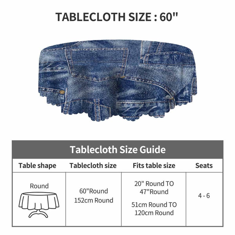 Yibeas Round Tablecloth 60 inch Denim Patchwork Texture Tablecloth Fabric Apparel Indigo Miscellaneous Table Cloth for Dining Tables, Parties, Wedding and Banquet Decoration - Image 3