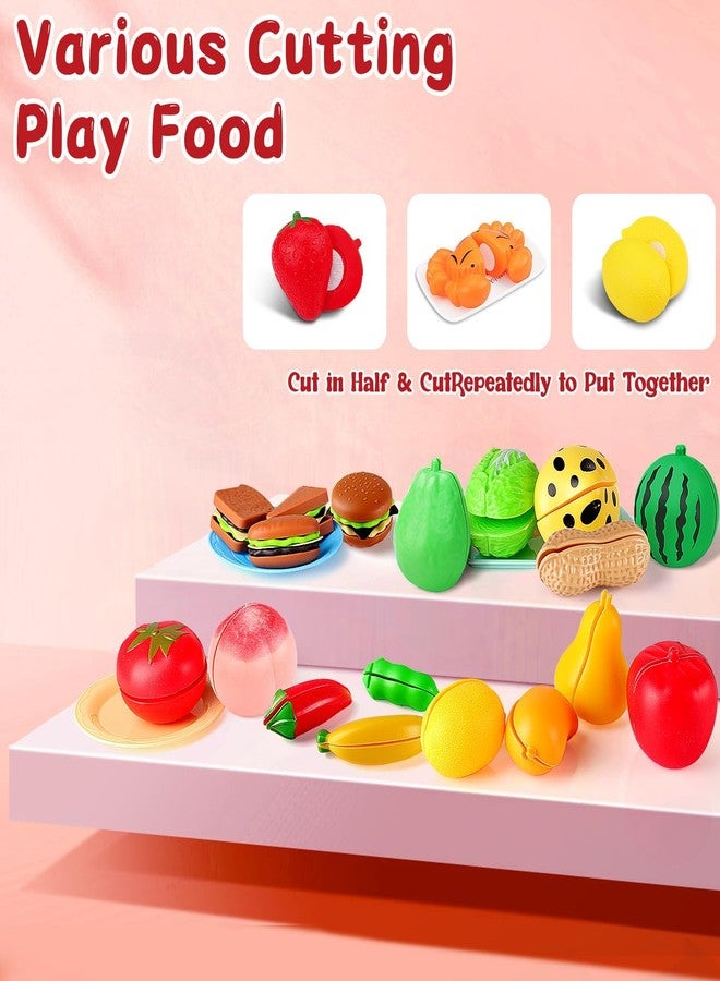 FunMission 134 Pcs Toy Kitchen Accessories, Toddler Pretend Cooking Toys with BBQ Grill, Pressure Cooker, Kettle, Pots, Pans, Kitchen Playset for Cutting Play Food, Learning Gift for Girls Boys - Image 4