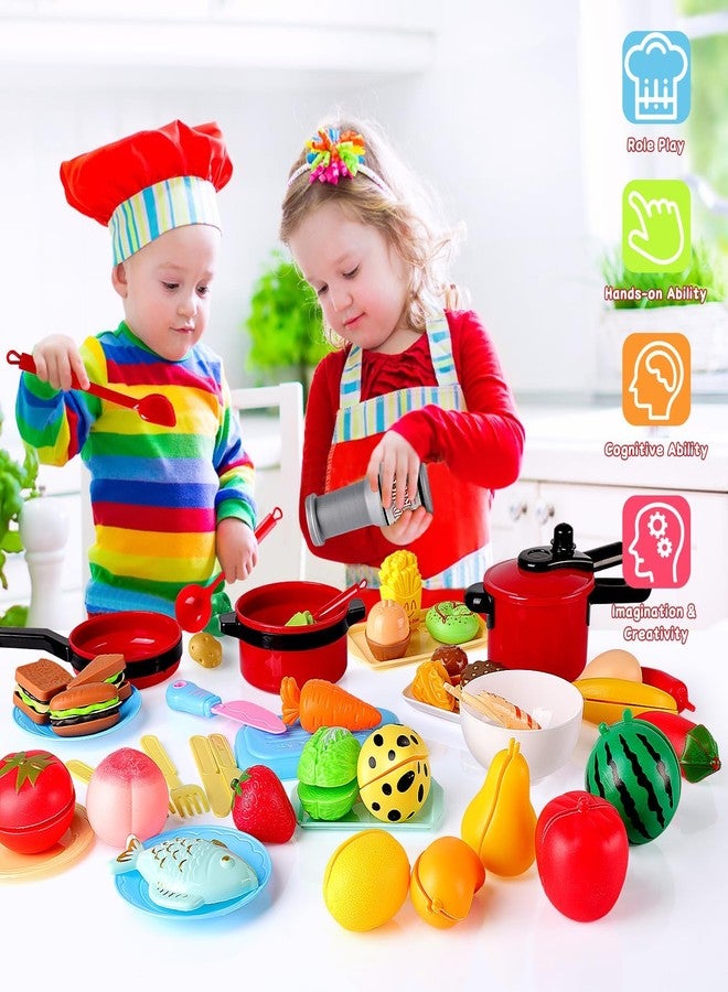 FunMission 134 Pcs Toy Kitchen Accessories, Toddler Pretend Cooking Toys with BBQ Grill, Pressure Cooker, Kettle, Pots, Pans, Kitchen Playset for Cutting Play Food, Learning Gift for Girls Boys - Image 3