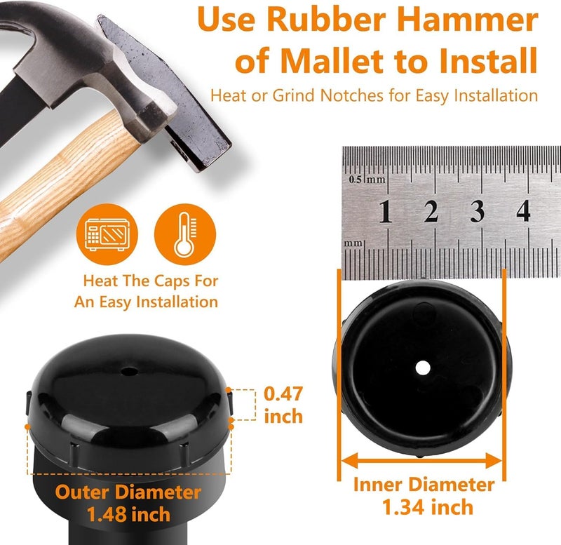 PETOX 16-Pack Wrought Iron Patio Furniture Feet Caps 1-1/2 inch Round Plastic Outdoor Chair Leg Caps, Patio Chair Leg Caps for Metal Chairs, Patio Furniture Replacement Feet for Chairs & Tables, Black - Image 2