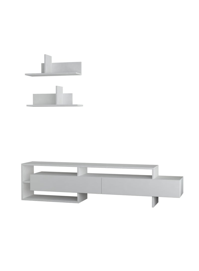 موراه وحدة تلفزيون موراه هوم غارا، مناسبة لأجهزة التلفزيون حتى ٦٠ بوصة مع رفين | بابان وخزانة من طبقتين | خزانة تلفزيون | ١٨٠×٢٩٫٨×٤٢ سم | أبيض - Image 2