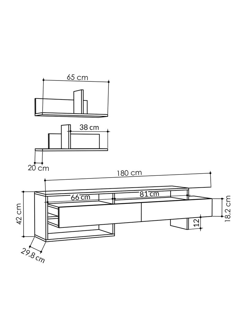 موراه وحدة تلفزيون موراه هوم غارا، مناسبة لأجهزة التلفزيون حتى ٦٠ بوصة مع رفين | بابان وخزانة من طبقتين | خزانة تلفزيون | ١٨٠×٢٩٫٨×٤٢ سم | أبيض - Image 4