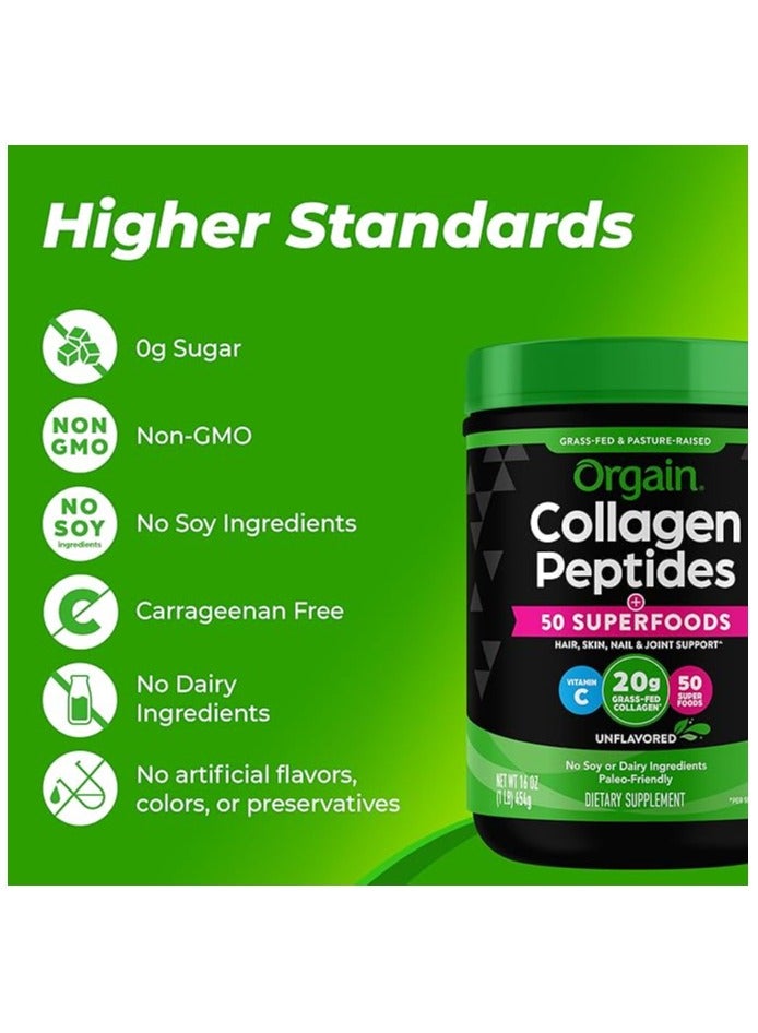 Orgain Collagen Powder + 50 Organic Superfoods, 20g Grass Fed Collagen Peptides - Hair, Skin, Nail, & Joint Support Supplement - 1lb - Image 5