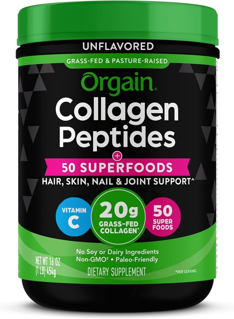 Orgain Collagen Powder + 50 Organic Superfoods, 20g Grass Fed Collagen Peptides - Hair, Skin, Nail, & Joint Support Supplement - 1lb - Image 1