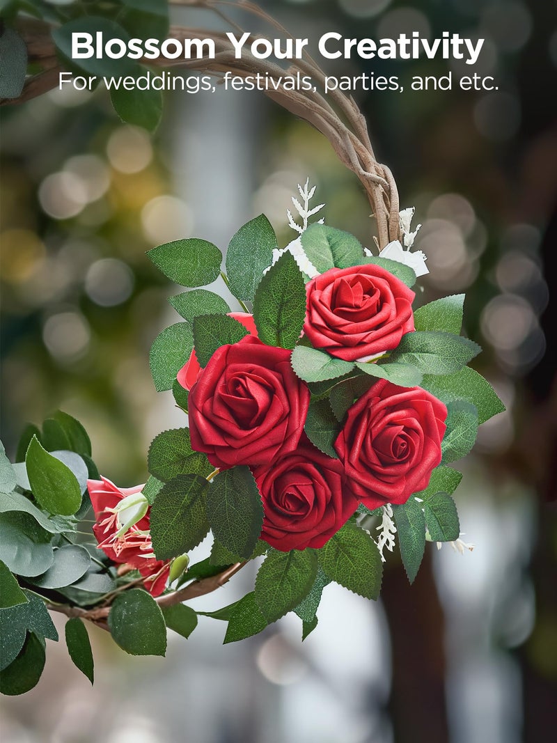 InnoGear Artificial Flowers, 25 Pcs Dark Red Foam Fake Roses Bulk with Stems for Decoration DIY Wedding Bouquets Centerpieces Bridal Shower Party Christmas Tree - Image 5