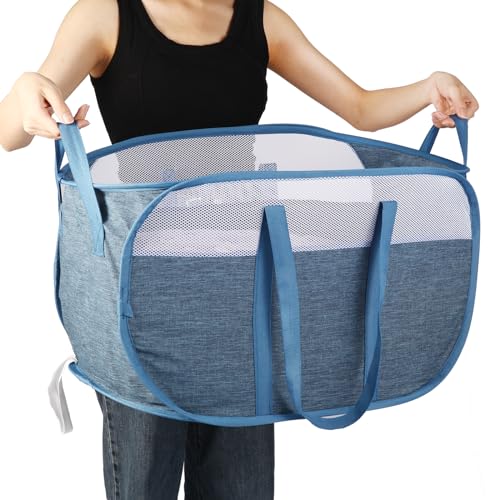 BATTOO Collapsible Laundry Baskets, Tear Proof Pop Up Laundry Hamper with Dual Handles, Durable Foldable Laundry Basket, Easy to Carry Laundry Hamper for Home, Laundry Room, Bedroom, Dorm, Travel Blue - Image 1