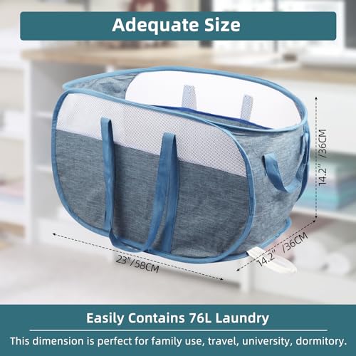 BATTOO Collapsible Laundry Baskets, Tear Proof Pop Up Laundry Hamper with Dual Handles, Durable Foldable Laundry Basket, Easy to Carry Laundry Hamper for Home, Laundry Room, Bedroom, Dorm, Travel Blue - Image 5