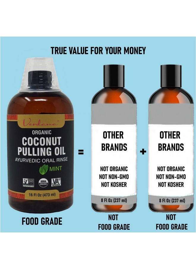 verdana - Verdana Organic Coconut Pulling Oil - Big 16 Fl Oz Size - Mint Flavor - Ayurvedic Oral Rinse - USDA Organic, Kosher Non-GMO - Alcohol & Floride Free for Fresh Breath, Healthy Teeth & Gums - Image 1