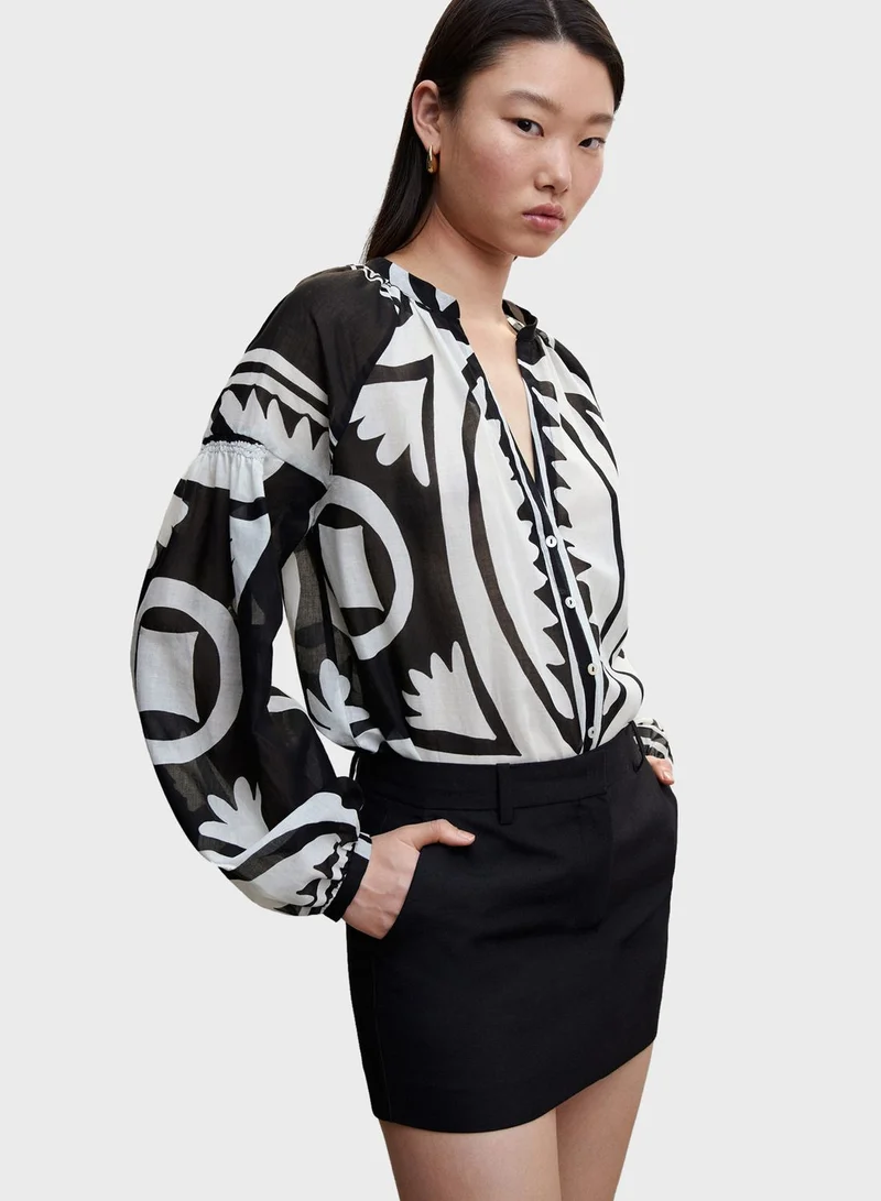 MANGO Button Down Printed Shirt