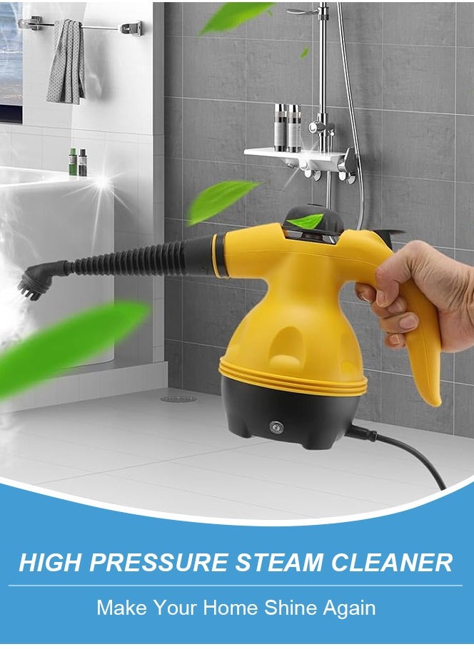Handheld Steam Cleaner for home, Steamer for Cleaning, Multipurpose Portable Steam Cleaners Use with Safety Lock and 10 Accessory Kit to Remove Grime, Grease, More, Save Time and Effort Yellow