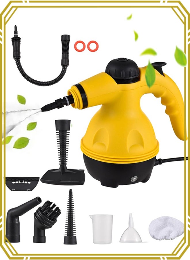 Handheld Steam Cleaner for home, Steamer for Cleaning, Multipurpose Portable Steam Cleaners Use with Safety Lock and 10 Accessory Kit to Remove Grime, Grease, More, Save Time and Effort Yellow