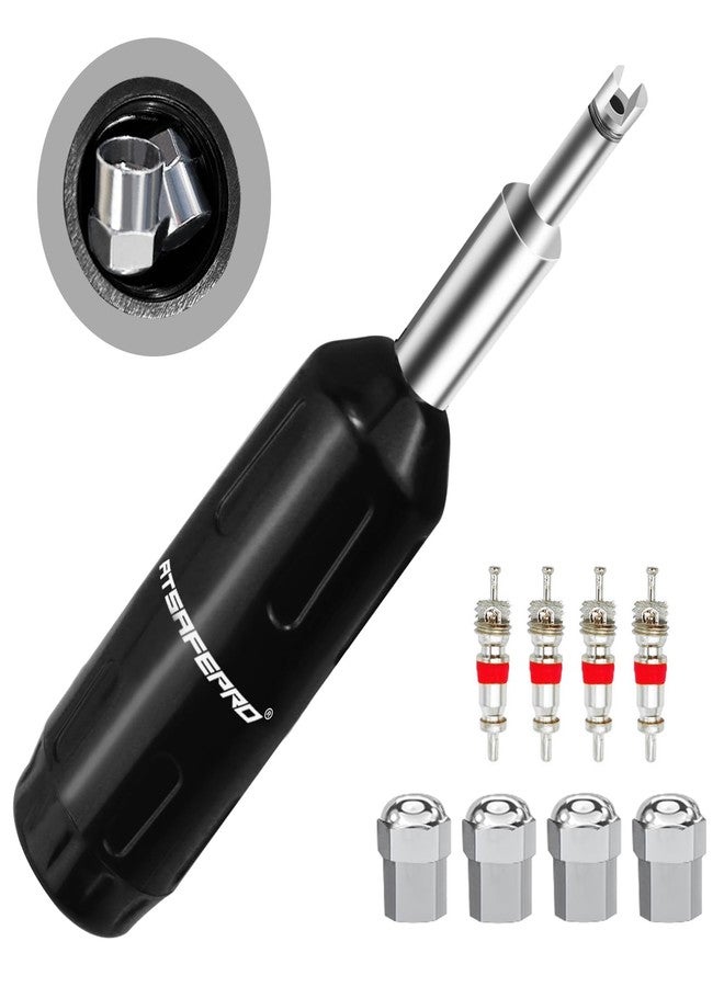 ATsafepro Valve Core Removal Tool, Valve Stem Removal Tool Contains 4 Schrade Valve Cores and 4 Tire Valve Caps, Schrader Valve Removal Tool Quick Repair Kit, Valve Core Tool Easy to Carry - Image 1