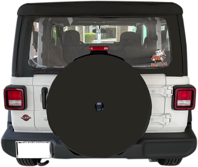 Aolowewin غطاء إطار احتياطي أسود مزود بفتحة لكاميرا احتياطية، مناسب لسيارات Jeep Wrangler JL، Sport & Sahara، وسيارات SUV Ford Bronco. يوفر حماية من الغبار للإطار (المقاسات: XL: 285/70R17، 265/70R17، 255/70R18). - Image 4