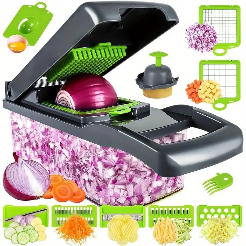 KERFORA HOMETIC 13in1 Multifunctional Vegetable Chopper Pro Onion Slicer Dicer and Cutter with 8 Blades Ideal for Carrots and Garlic Includes Storage Container for Convenience Black  - Image 1