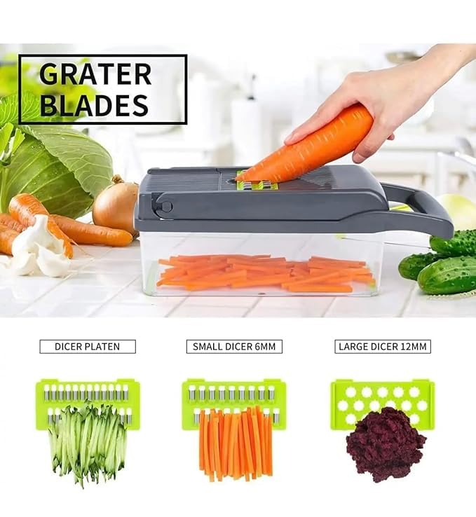 KERFORA HOMETIC 13in1 Multifunctional Vegetable Chopper Pro Onion Slicer Dicer and Cutter with 8 Blades Ideal for Carrots and Garlic Includes Storage Container for Convenience Black  - Image 5
