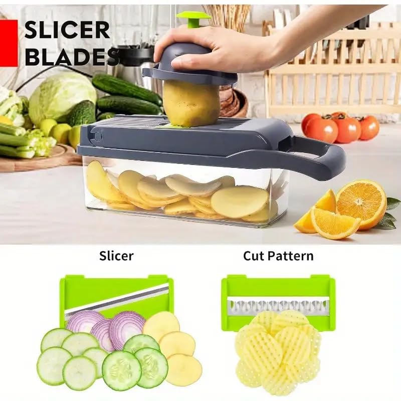 KERFORA HOMETIC 13in1 Multifunctional Vegetable Chopper Pro Onion Slicer Dicer and Cutter with 8 Blades Ideal for Carrots and Garlic Includes Storage Container for Convenience Black  - Image 2