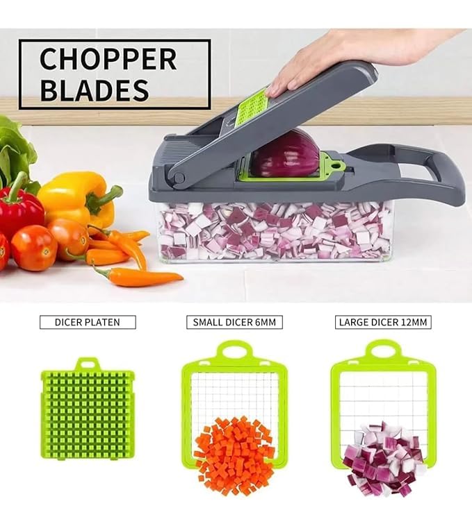 KERFORA HOMETIC 13in1 Multifunctional Vegetable Chopper Pro Onion Slicer Dicer and Cutter with 8 Blades Ideal for Carrots and Garlic Includes Storage Container for Convenience Black  - Image 4