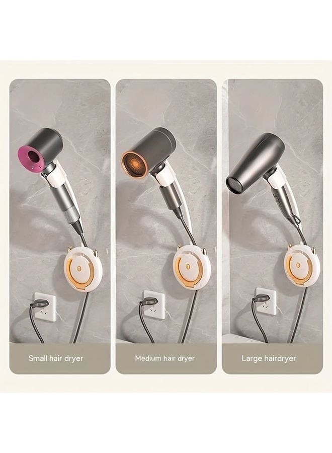 White Golden Wall Mounted Hair Dryer Holder 360 Adjustable Hands Free Bathroom Storage Rack - Image 5