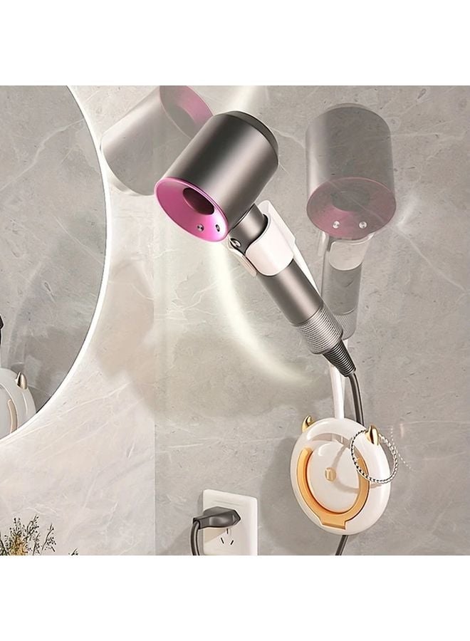 White Golden Wall Mounted Hair Dryer Holder 360 Adjustable Hands Free Bathroom Storage Rack - Image 2