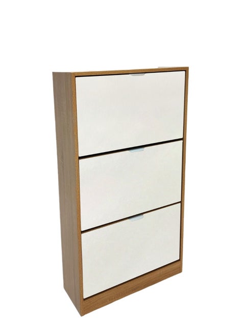 Shoe cabinet with mirrors, wooden color, 3 tiers, 60*116 cm