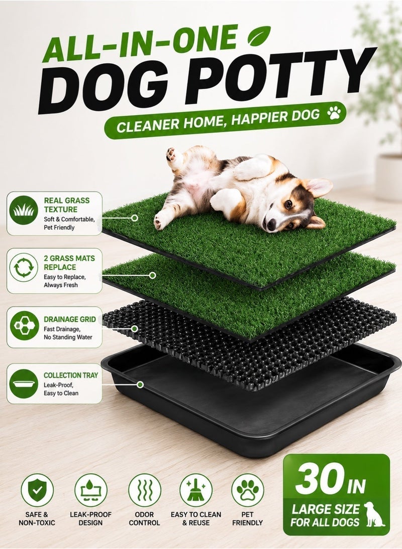 Saudi Select (20*30 Inch) Large Dog Grass Pad with Tray, 2 PCS Dog Grass Pee Pads,  Artificial Grass Bathroom Mat Pet Grass Mat for Indoor Outdoor Use, Dog Grass Pee Pad Potty Training - Image 1