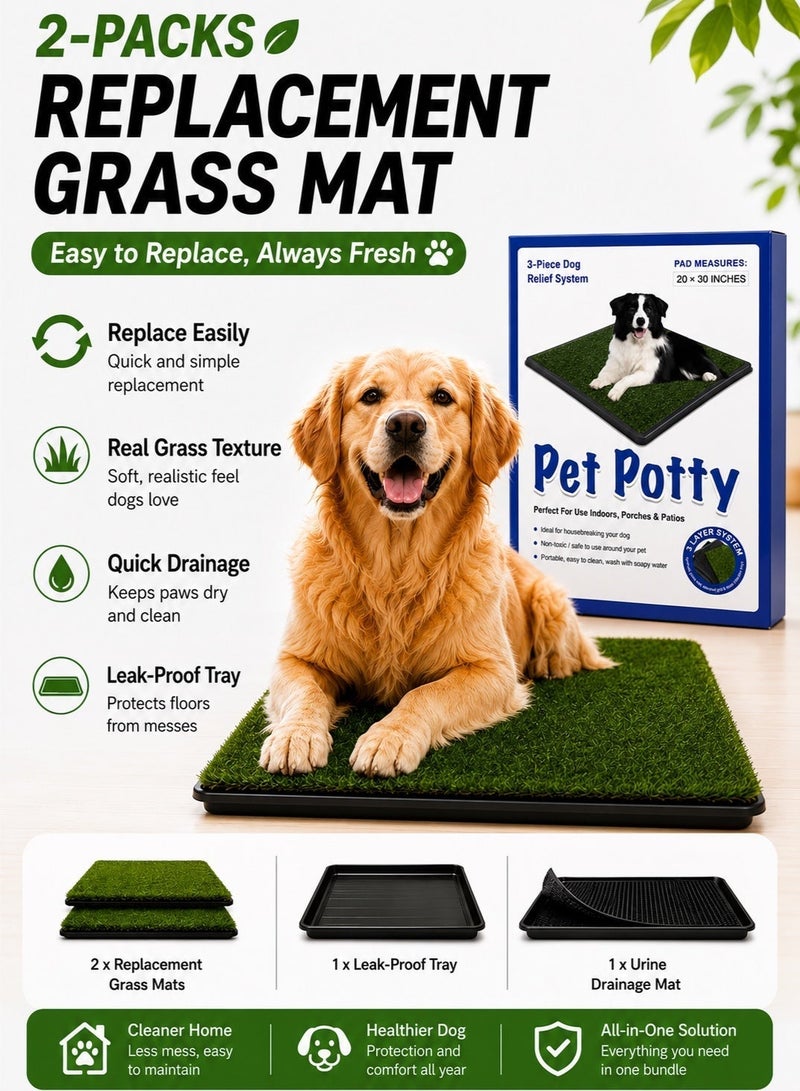 Saudi Select (20*30 Inch) Large Dog Grass Pad with Tray, 2 PCS Dog Grass Pee Pads,  Artificial Grass Bathroom Mat Pet Grass Mat for Indoor Outdoor Use, Dog Grass Pee Pad Potty Training - Image 1