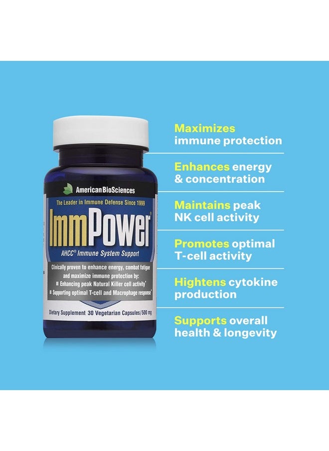 American BioSciences - American BioSciences ImmPower | Enhanced Immune Support, Natural Killer Cell Activity & Cytokine Production | 30 Vegetarian Capsules, 500mg of AHCC per Capsule (2 Pack) - Image 1